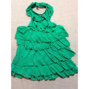 Joloux 100% Silk Halter Ruffled Tiered Tank Top Green Whimsical Fairytale Luxury